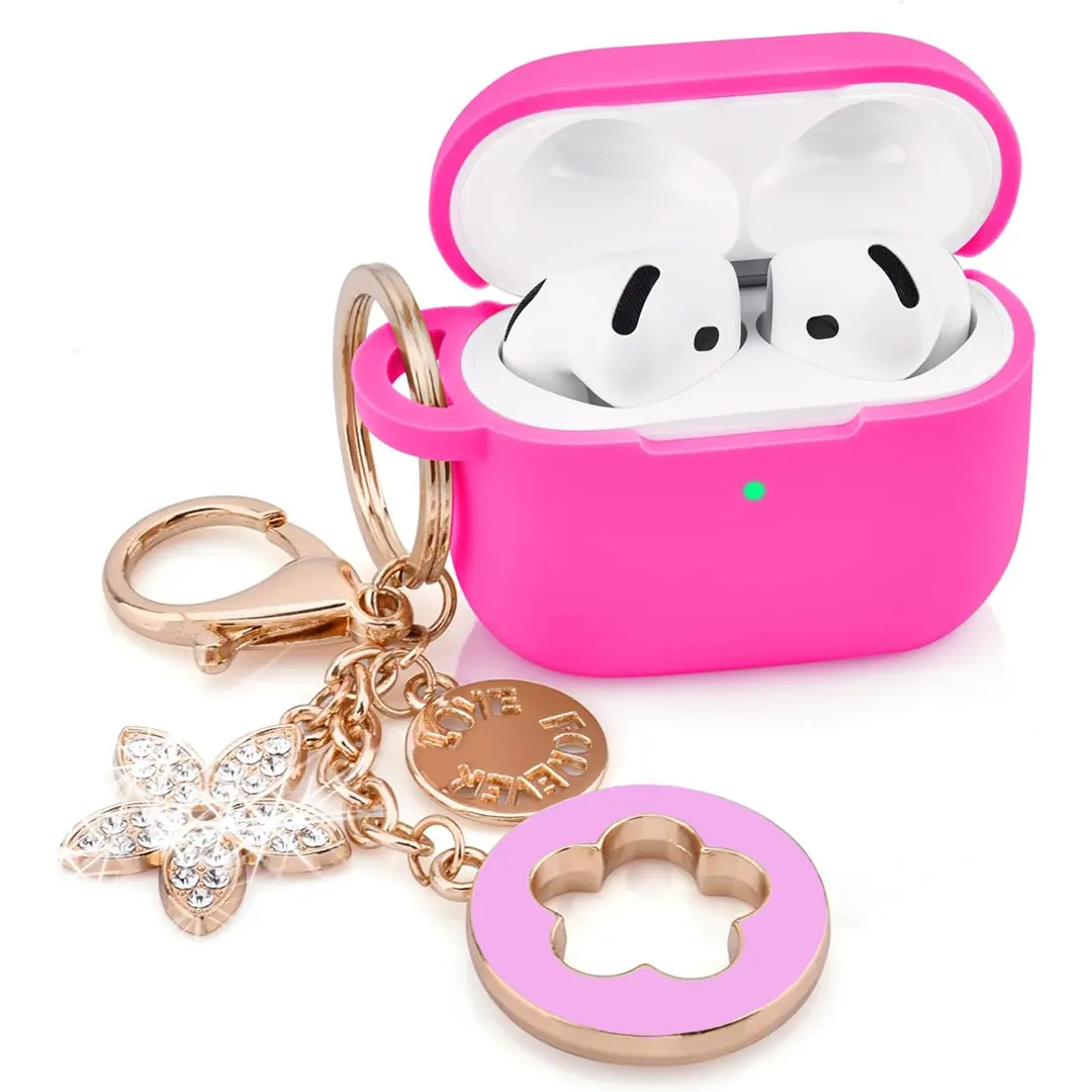 AirPods Pro 3 Silicone Case 2.2mm with Sparkling Keychain Hot Pink